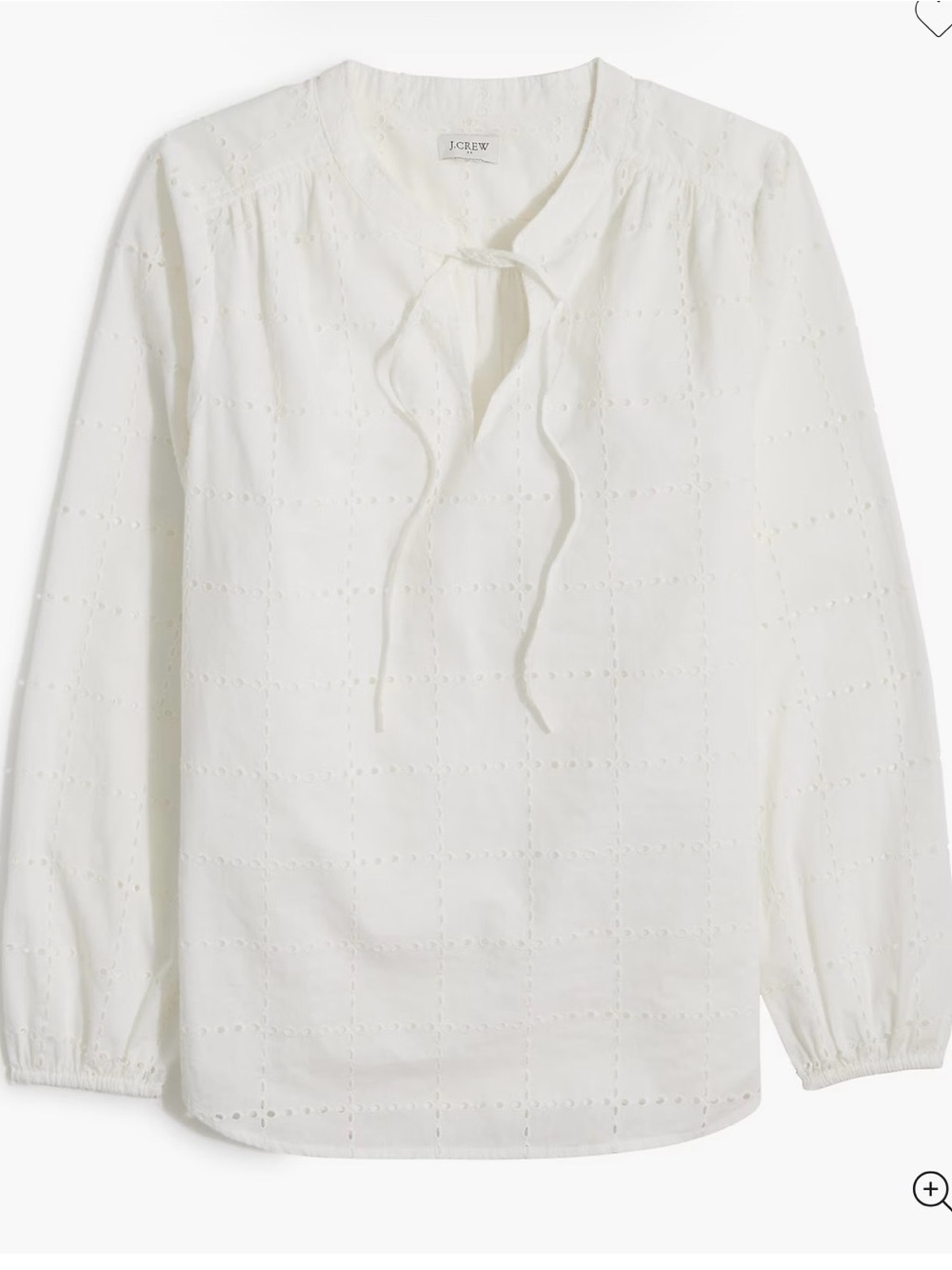 J. Crew Factory long sleeve eyelet tie neck top